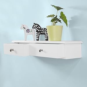 SoBuy Wall Mounted Shelf With 2 Drawers, Storage Unit, White Finish, FRG43-W 17 FRG43-W.