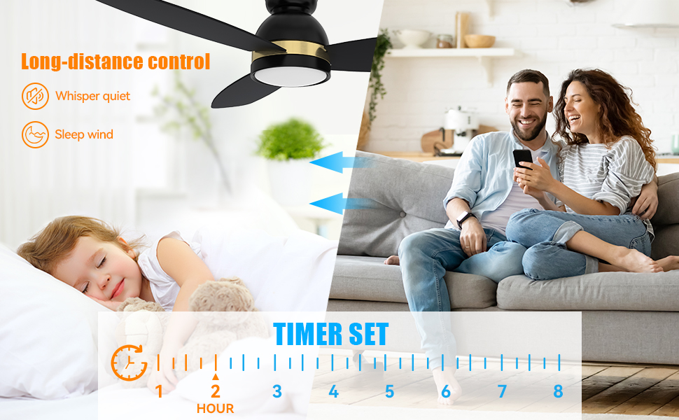 52" Low Profile Ceiling Fan with Dimmable LED Light, Modern