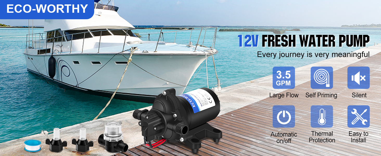 ECOWORTHY 12V RV Water Pressure Pump, Self Priming Water
