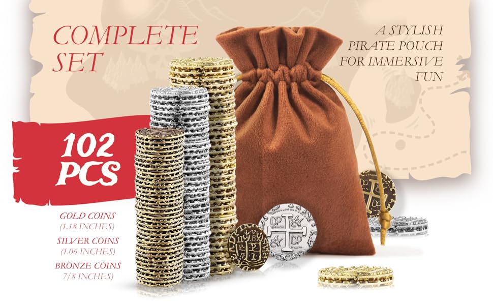 Amazon.com: Large Pirate Coins - 102 Bronze, Silver & Gold