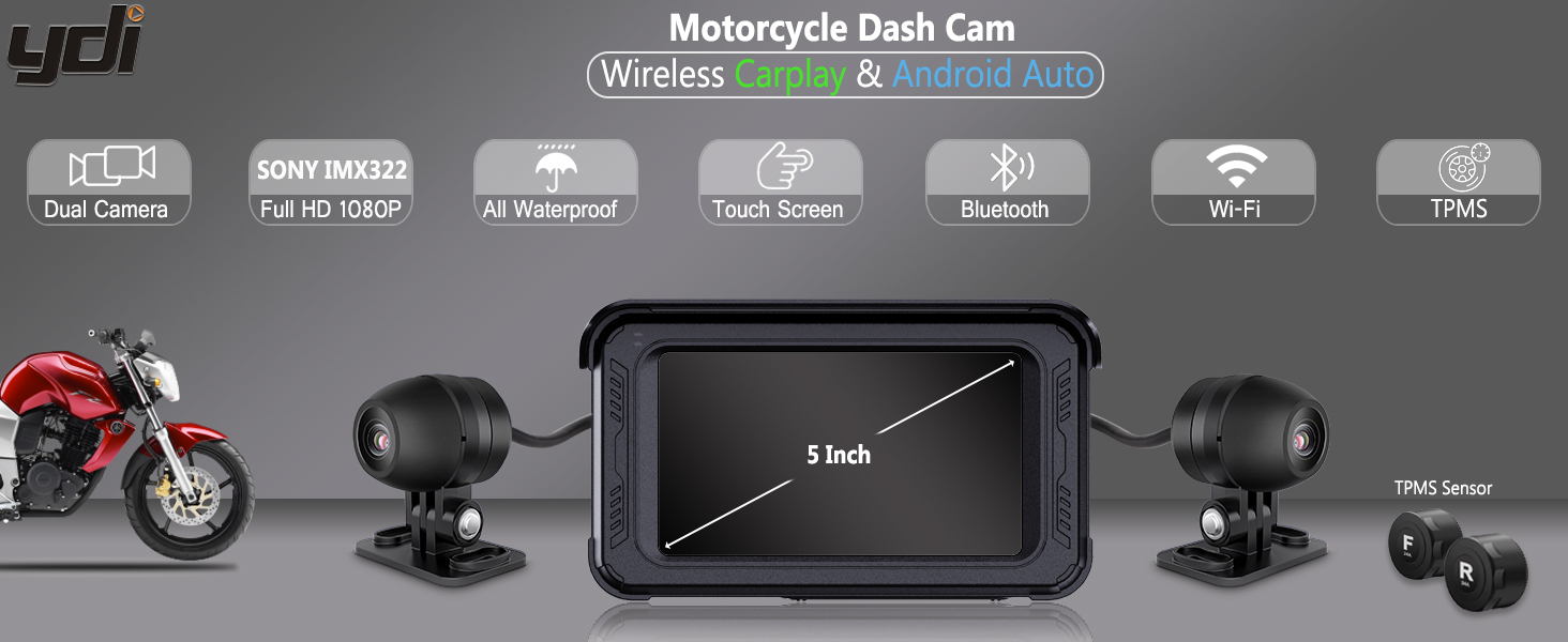 MC10 motorbike dash cam with carplay and android auto