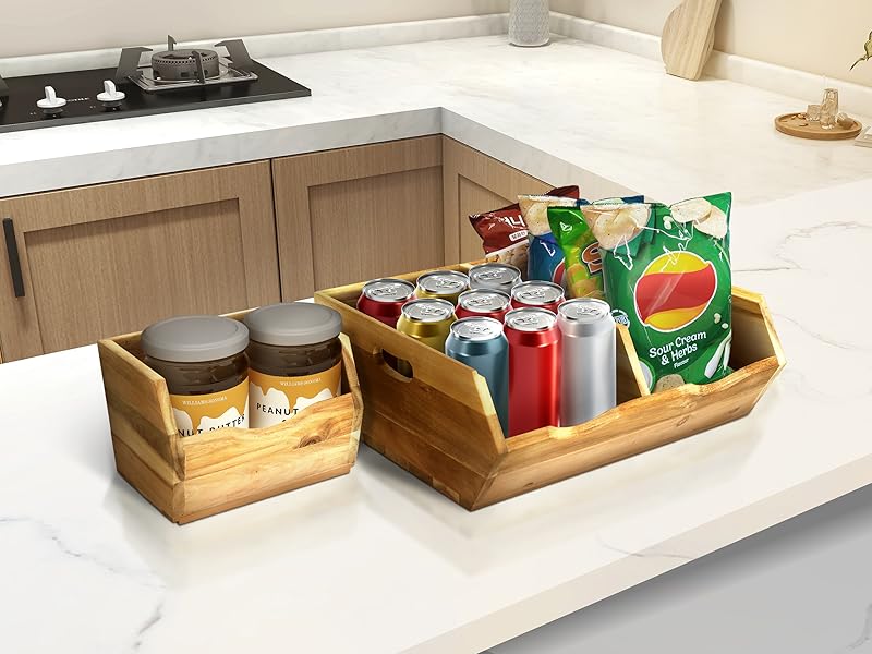 HOMETEAD Acacia Storage Bin storing snacks and drinks in the kitchen