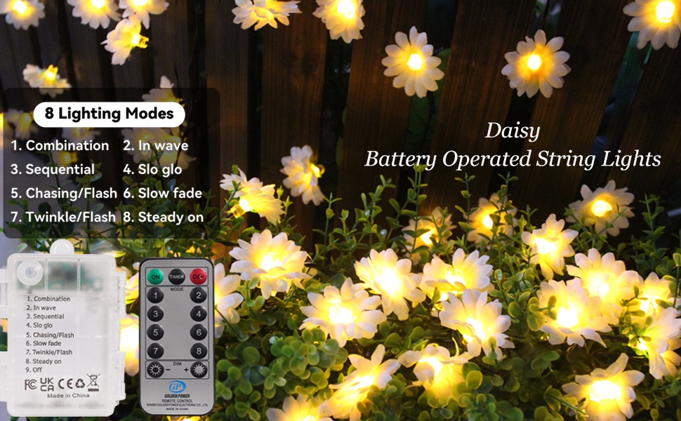Daidasy Daisy Flower Battery Operated String Lights Outdoor