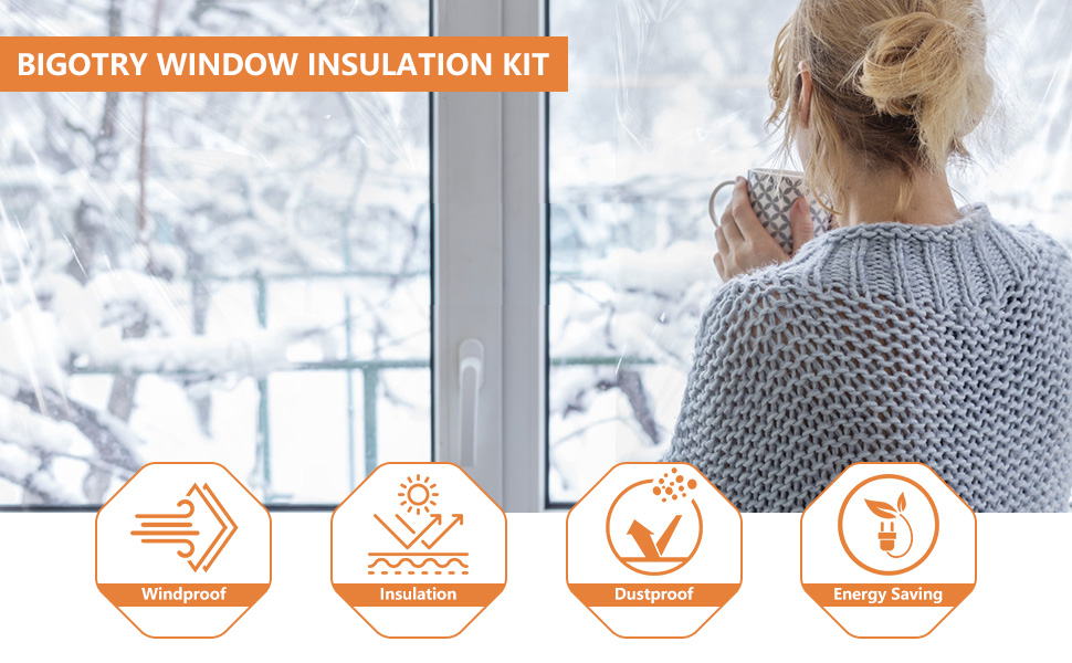 Window Insulation Kit, Thicken Clear Window Film with PET