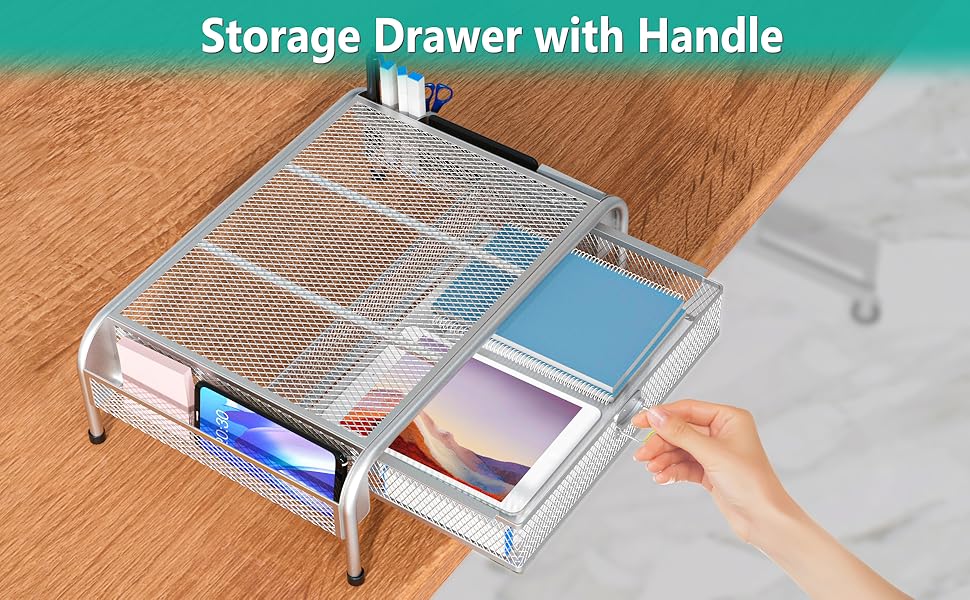 monitor stand riser storage drawer with handle