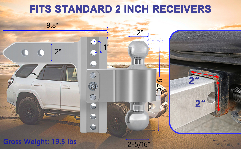 Adjustable Trailer Hitch 6 Inch Drop/Rise Hitch Ball Mount