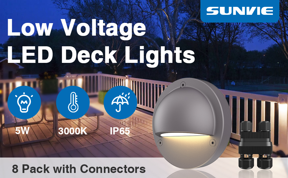 SUNVIE Low Voltage Deck Lights with Fastlock2 Wire Connector 5W LED Landscape Step Stair Lights