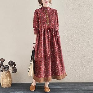 Amazon.co.jp: [Bestmood]ロングワンピース 長袖 レディース 花