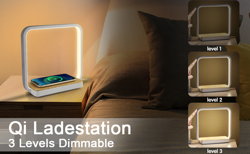 Bedside Lamp Qi Wireless Charger LED Desk Lamp with Touch