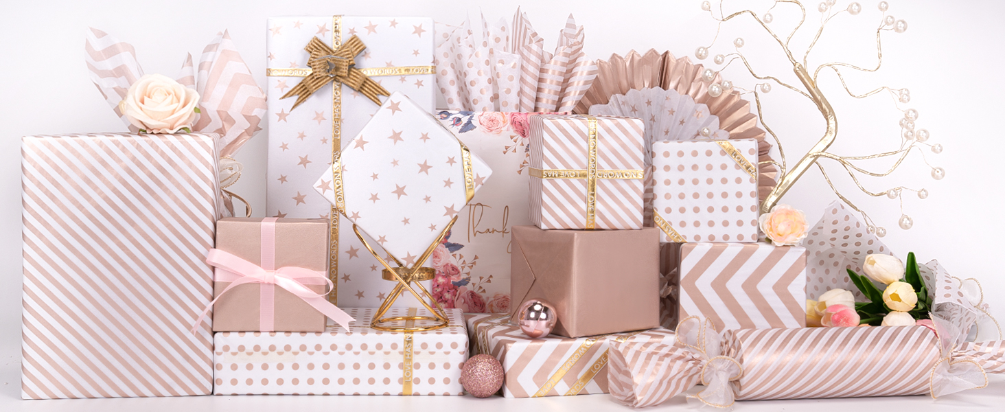 Larcenciel Rose Gold Tissue Paper 50x70cm, 50 Sheets Metallic Tissue