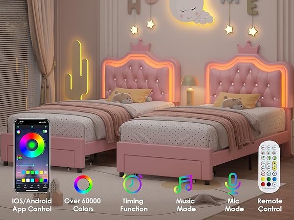 Amazon.com: Keyluv Twin Upholstered LED Bed Frame with