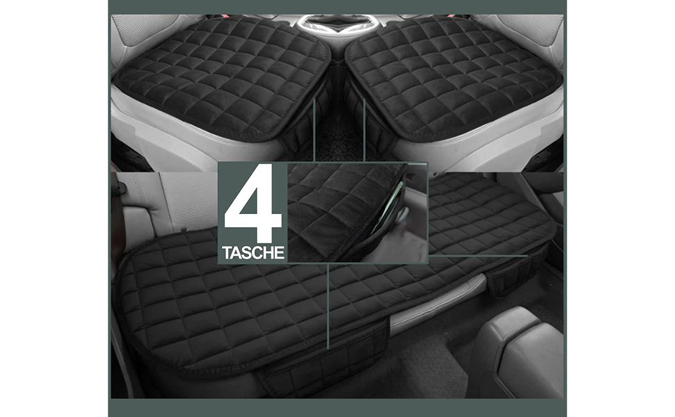 Set 3 Coprisedili Auto Universali - Anteriore E Posteriore, Nero, Con Tasche
