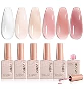 Beetles Jelly Gel Nail Polish Set, 6 Colors Neutral Sheer Milky White Nude Pink Gel Polish Kit So...