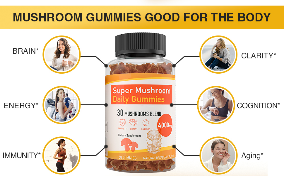 Mushroom Gummies 4000mg 30 Mushroom Blend Gummies with Lions Mane,Cordyceps,Reishi