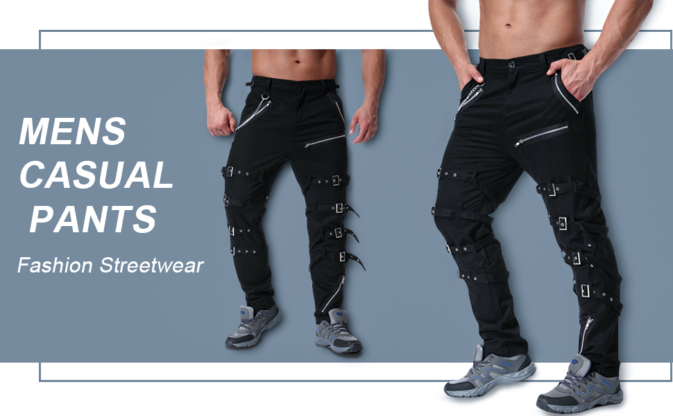 GSGGIG Men's Fashion Hiphop Rock Punk Gothic Pants Techwear