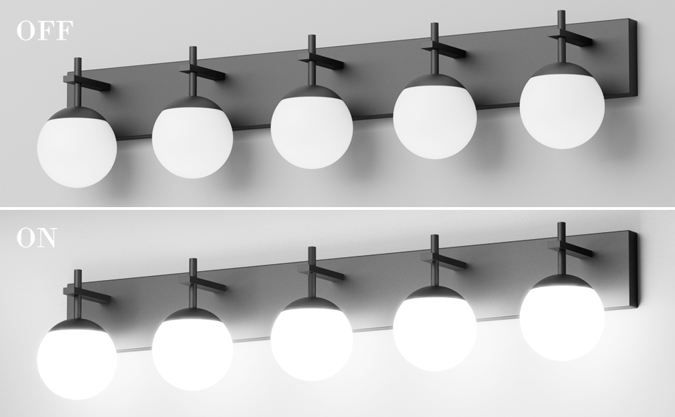 Ralbay 5Light Mid Century Modern Vanity Light Matte Black Bathroom