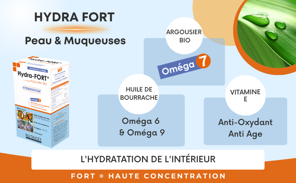 Hydratation, peau, muqueuses, oméga, vitamine E, argousier, bourrache