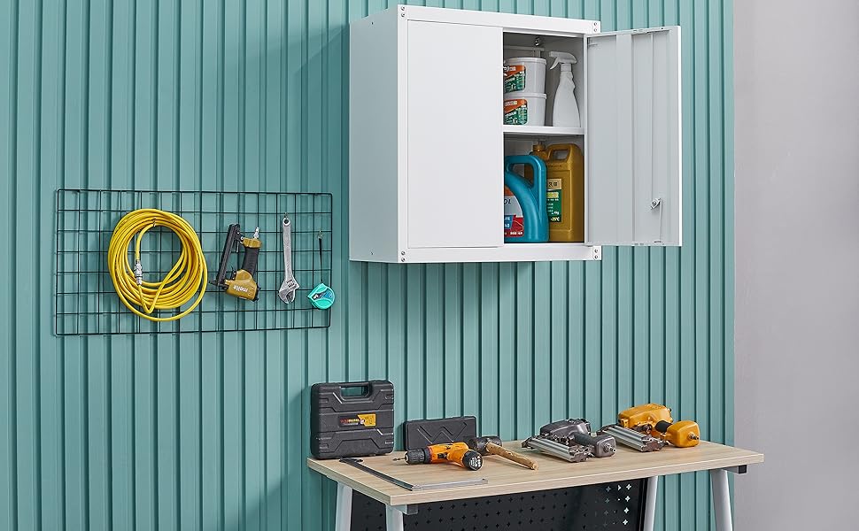 GEDELITE Metal Storage Wall with Lock and Doors,Steel Garage Wall Storage