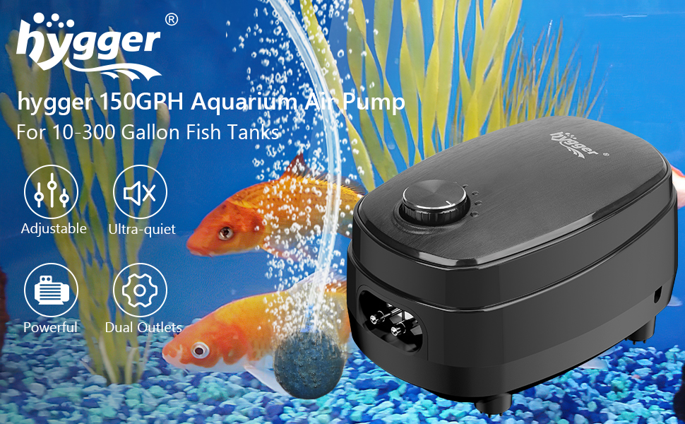 hygger Aquarium Air Pump Kit Powerful Airflow Adjustable Quiet Fish