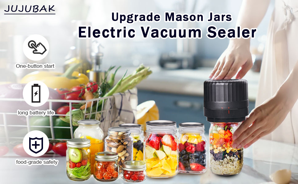 Electric Mason Jar Vacuum Sealer, JuJubak Food Vacuum Saver Sealer Machine, Vacuum Sealer Kit