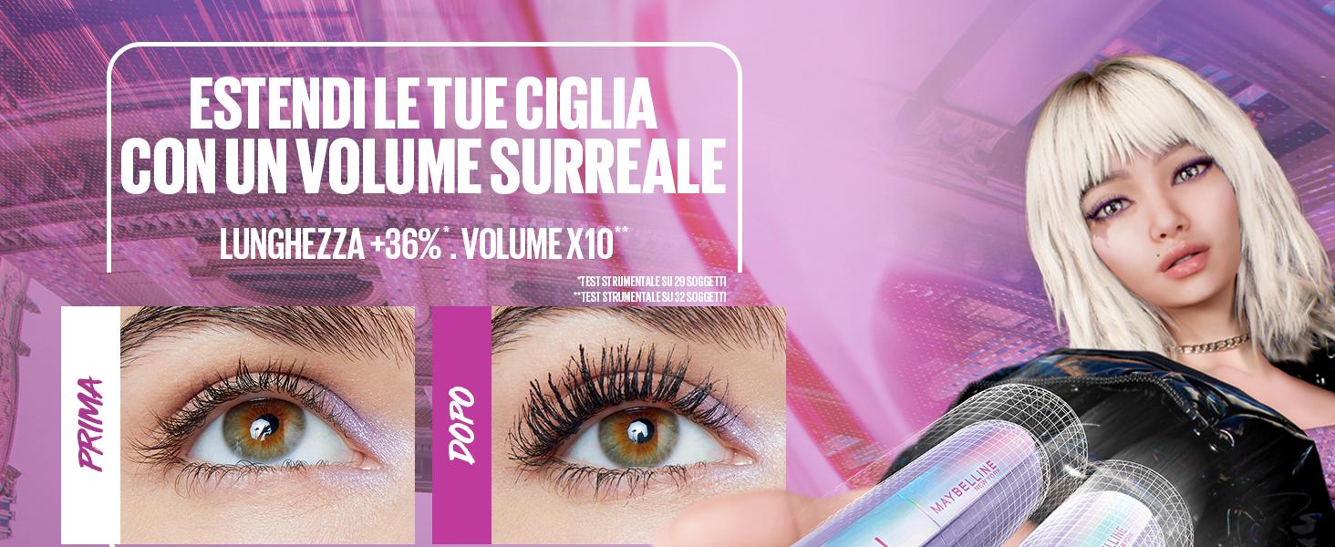 extend your eyelashes with a surreal volume: +36% length based on instrumental test
