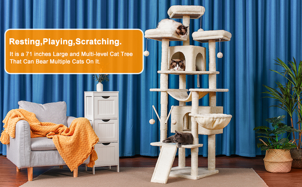 Heybrother Cat Tree, 71 inches XL Large Cat Tower for