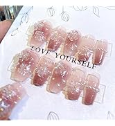 SINHOT Luxury Press on Nails - Medium Coffin Fake Nails 3D Handmade Flower & Pearls Reusable Fals...