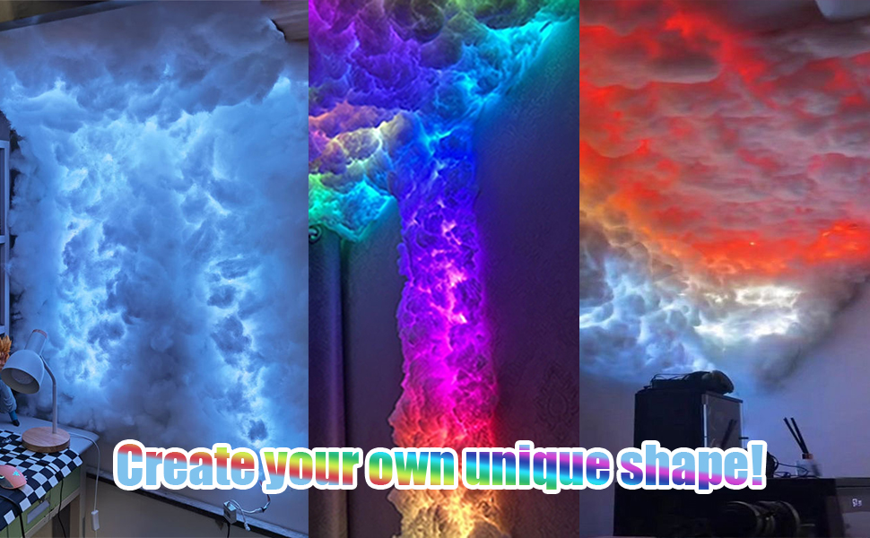 Cotton Artificial 3D Cloud LED Light, RGB Thunder Cloud Lamp for Wall