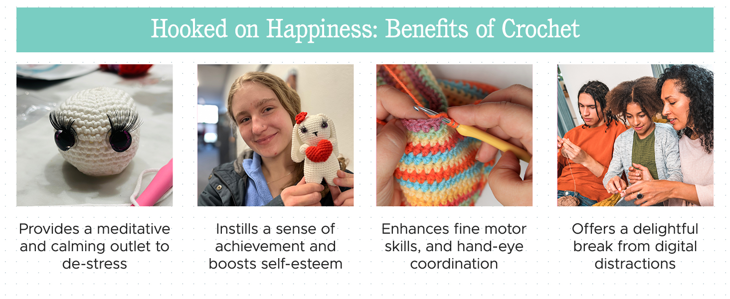 list of benefits of crochet kits such as enhancing fine motor skills