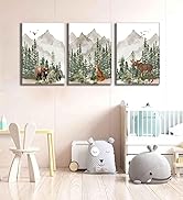 3Pcs Woodland Nursery Wall Art Wild Animals Posters Pictures Foggy Forest Canvas Prints Adventure...