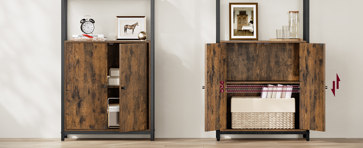 könyvespolc, 6 szintes, állópolc ajtókkal, 24 × 60 × 159,5 cm, vintage barna–tintafekete