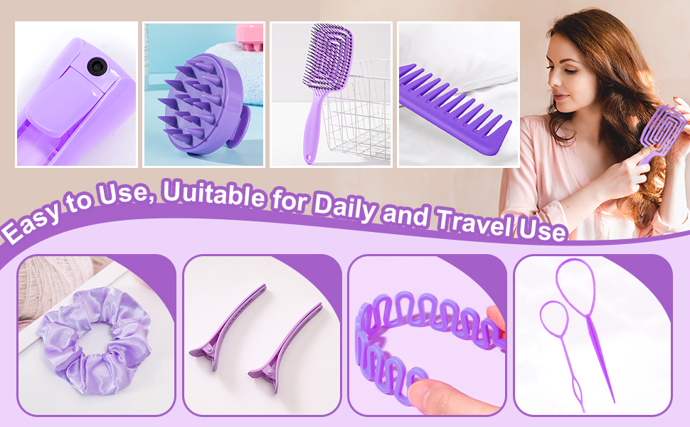 17 Pcs Hair Brush and Comb Set for Women, Hair Styling Set for Detangling Wet Dry Curly Hair, 