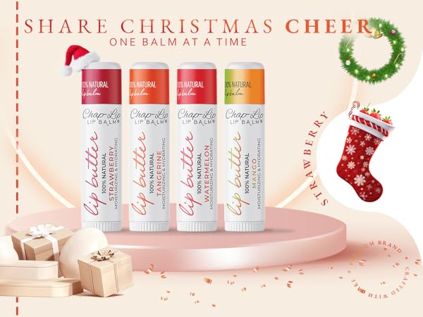  Lip Balm Hydrating Bulk Chap Stick with Fruit Flavors, Coconut Oil, Cocoa Butter - Christmas