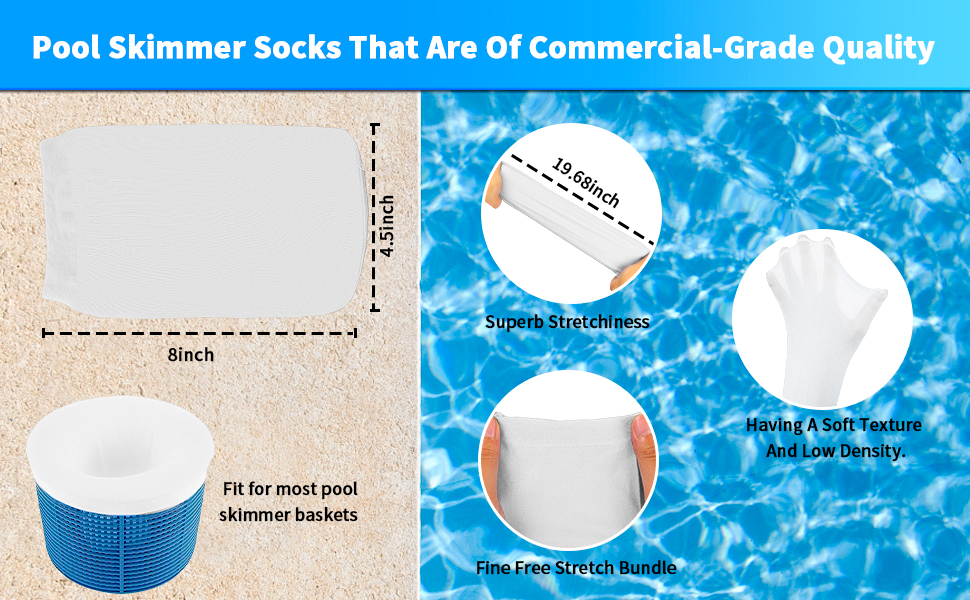 Pool Skimmer Socks 50 Pack, Works with Pool Skimmer for Inground and Above Ground