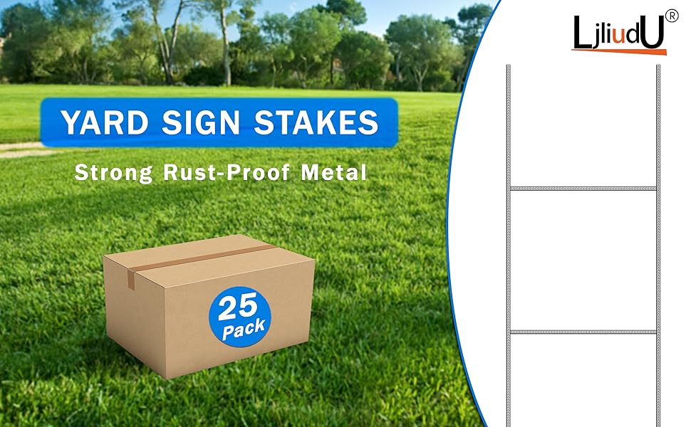 25 Pack Yard Sign Stakes Metal，Yard Stakes for Signs 16.5x7