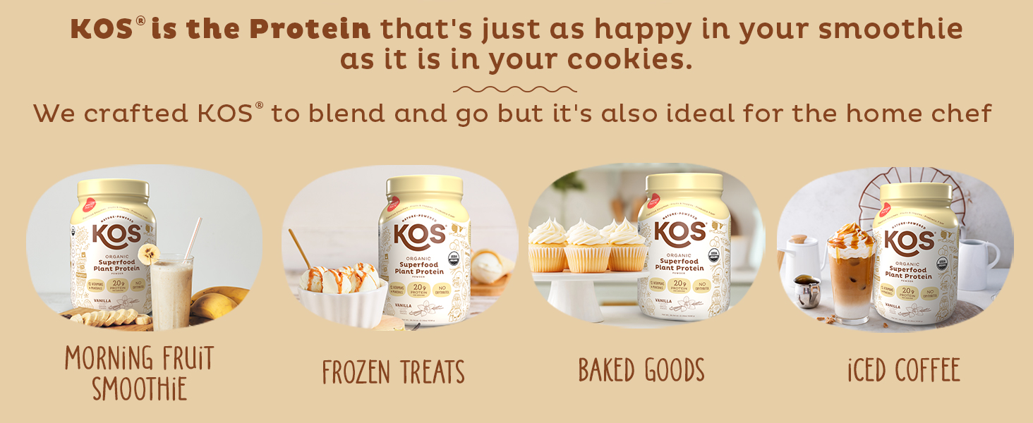 KOS Plant Based Organic Protein Powder Vanilla NON GMO, Soy Free, Gluten Free, Dairy Free