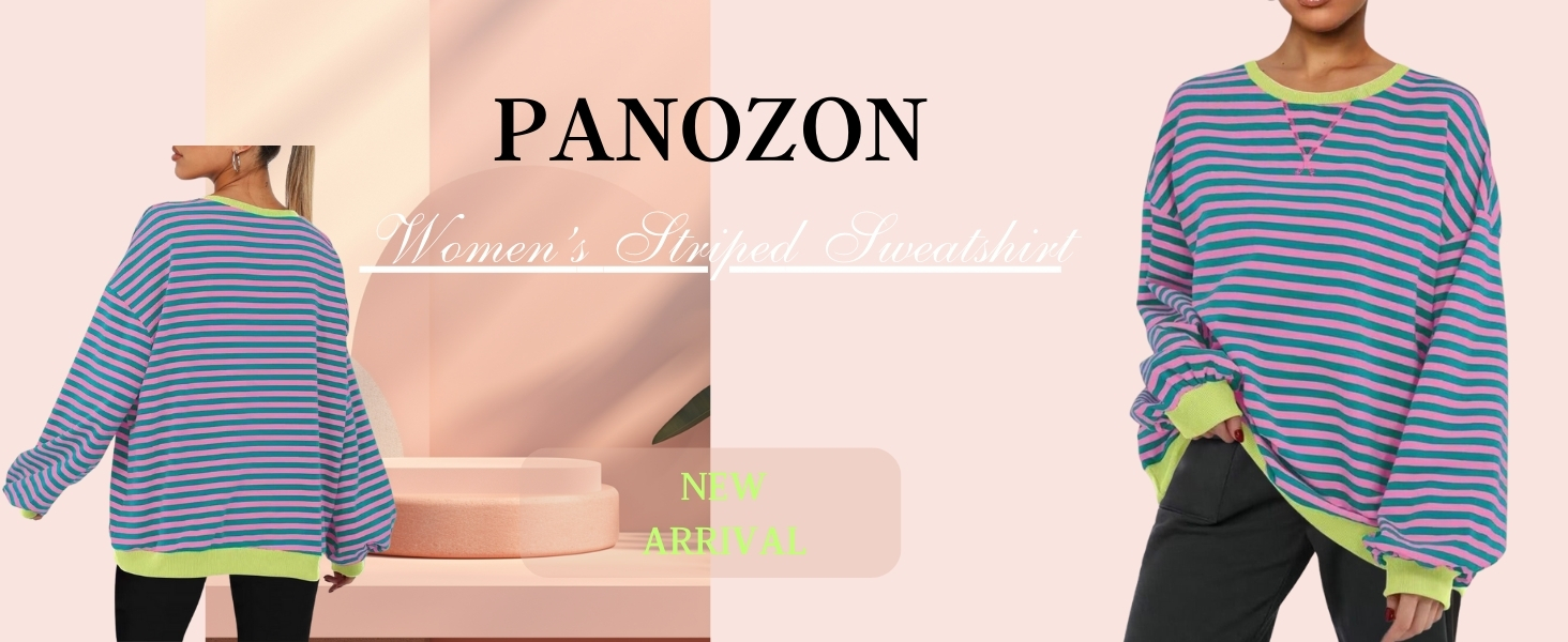 Women Striped Oversized Sweatshirt Color Block Long Sleeve Shirt Crew Neck Casual LooseY2K Top