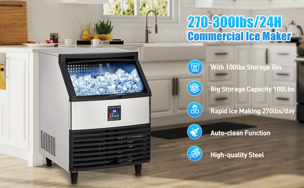 GarveeTech Commercial Ice Maker Machine 300lbs/24H, 100lbs