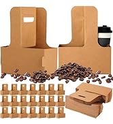 30 Pack 2 Cup Drink Carrier with Handle, Disposable Kraft Drink Holder Foldable Paper Cup Carrier...