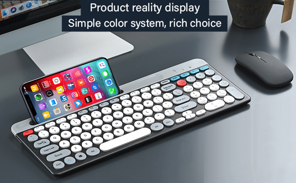 Wireless Keyboard and Mouse Combo with Phone Tablet Holder,