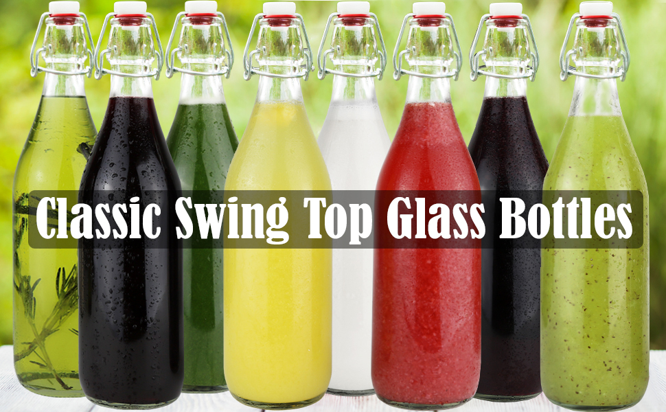 Glass Bottles with Caps 33 oz./1 Liter Swing Top Glass