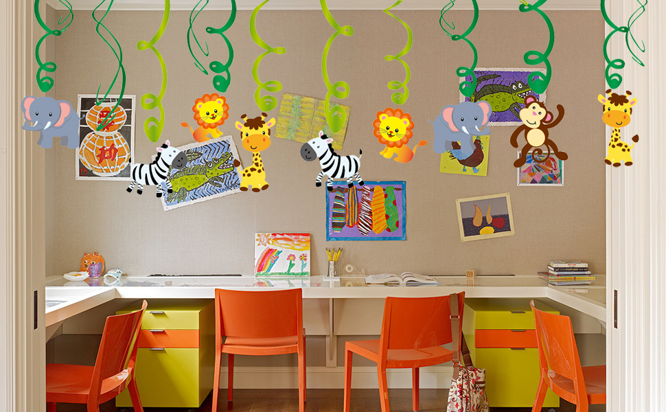 jungle animals hanging swirl decorations