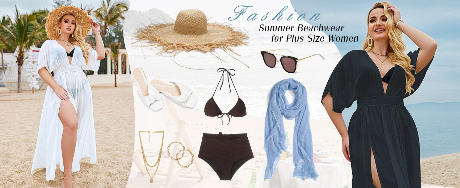 IN'VOLAND Womens Plus Size Swimsuit Cover Up Deep V Neck Bathing Suit