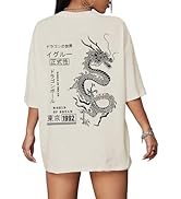 UOUA Women Oversized Graphic T-Shirt Casual Cotton Tees Printed Summer Tops
