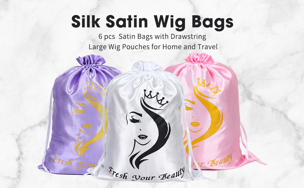6PCS Satin Wig Bags wig Storage for Multiple Wigs Bags