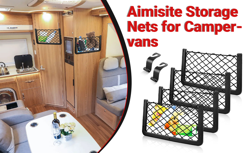 Aimisite Storage Nets for Campervans, 4Pcs Cargo Net Car Storage Net