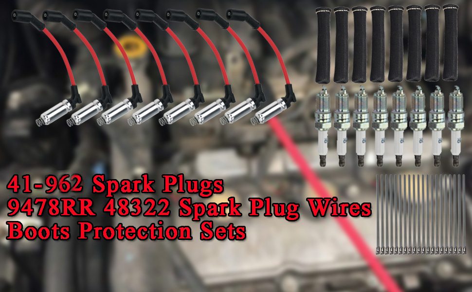 41962 Spark Plugs 9478RR 48322 Spark Plug Wires Set with