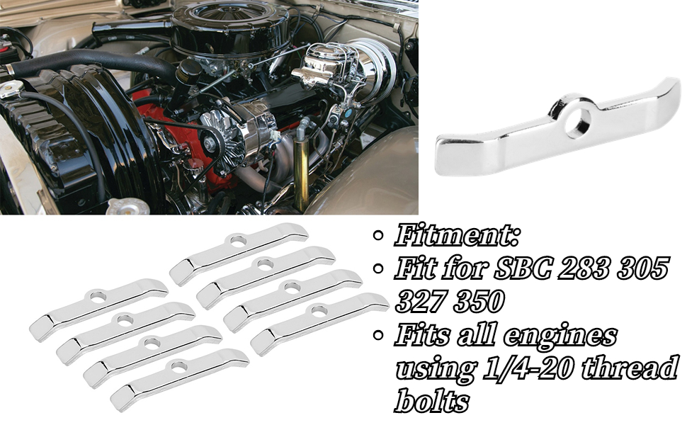 Valve Cover Bars,8pcs Aluminum Alloy Chrome Silver Engine