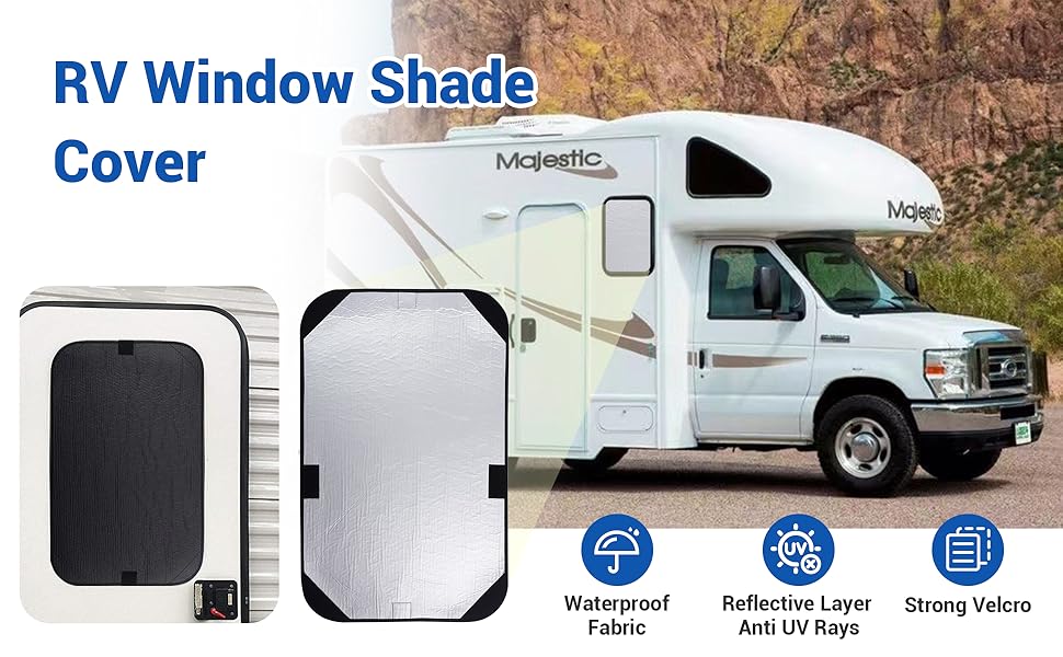 RV Door Window Shade Cover, 25 x 16”Foldable Velcro RV Blackout Window