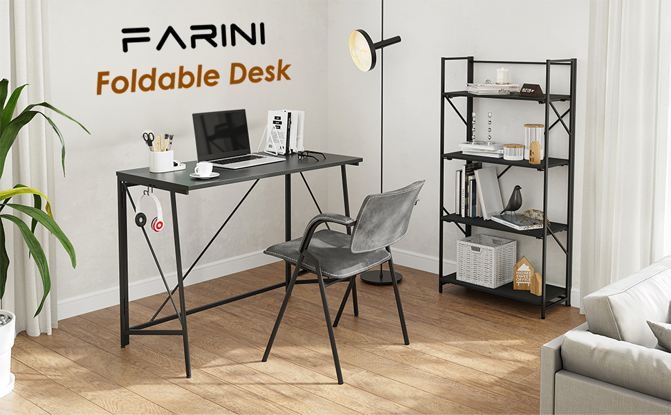 Farini Folding Desk Multifunctional Home Office Desk, No Assembly